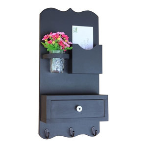 Mail Organizer With Drawer Key Hooks And Mason Jar Contemporary