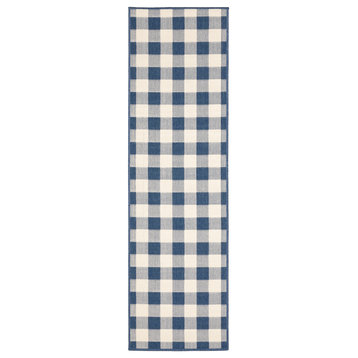 Madelina Gingham Check Indoor/Outdoor Area Rug, Blue, 2'3"x7'6"