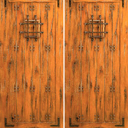 Knotty Alder Exterior Double Door, Speakeasy, Straps, Clavos - Front Doors