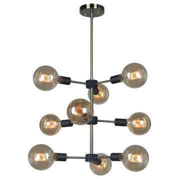 Ethan 9-Light Foyer Chandelier, Brushed Brass and Bronze