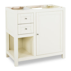 35-1/2" Cream White Vanity Base, Satin Nickel Hardware,Modern Shaker Style