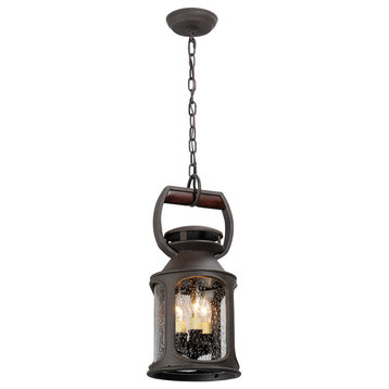 Old Trail, 3 Light Outdoor Pendant, Centennial Rust Finish, Clear Seedy Glass