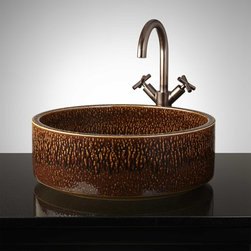 NORWICH HAND-GLAZED POTTERY VESSEL SINK - MOTTLED CHOCOLATE - Bathroom Sinks