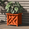 Lattice Design Planter Box 15.5" Square Decorative Outdoor Flower or Plant Pot, Terracotta