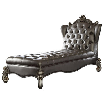 Bowery Hill Faux Leather Tufted Chaise Lounge in Silver and Antique Platinum