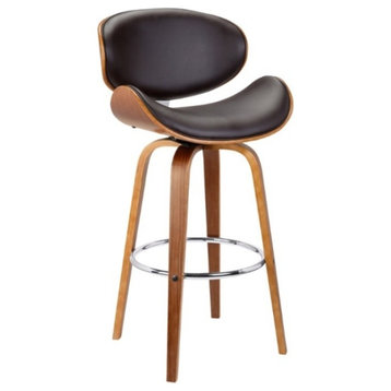 Armen Living Solvang 26" Mid-Century Swivel Counter Height Barstool in Brown Fau