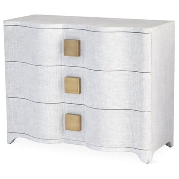 Linen Wrapped MidCentury Off White Accent Chest  Console Drawers Fabric Curved