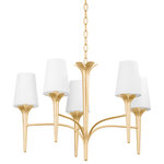 Mitzi - 5 Light Chandelier, Gold Leaf - Slender Gold Leaf arms with pretty petal-like accents bring a warm, floral feeling to this sculptural design. Tapered white linen shades pair perfectly with the natural, organic vibe. Both the one-light sconce and the five-light chandelier will add a soft glow and a fresh style to any space.