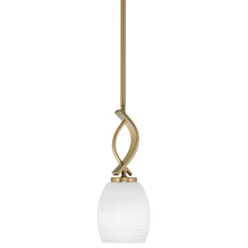Cavella 1-Light Stem Hung Mini Pendant, New Age Brass, 5" White Linen Glass