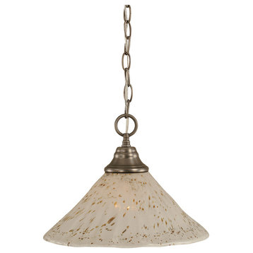 1-Light Chain Hung Pendant, Brushed Nickel/Gold Ice