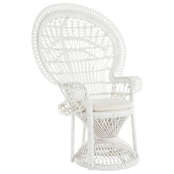 Grand Peacock Chair in Rattan With Seat Cushion, White