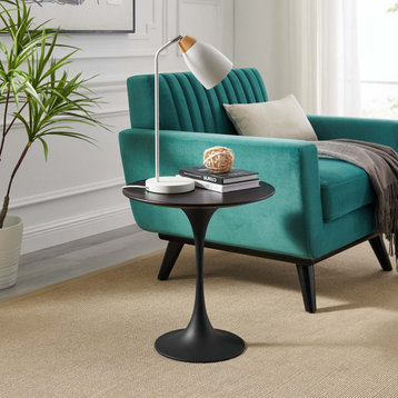 Sofa Side Table, Round, Black Brown Walnut, Metal, Modern, Lounge Hospitality