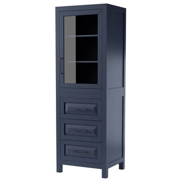 Daria Linen Tower, Dark Blue, Black Trim, Shelved Cabinet Storage, 3 Drawers