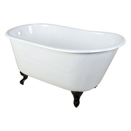 53" Single Slipper Clawfoot Tub No Faucet Drillings, White/Oil Rubbed Bronze