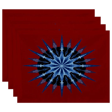 18"x14" Sea Wheel, Geometric Print Placemat, Red, Set of 4