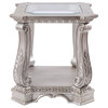 Traditional Side Table, Scrolled Legs With Carved Details & Glass Insert Top