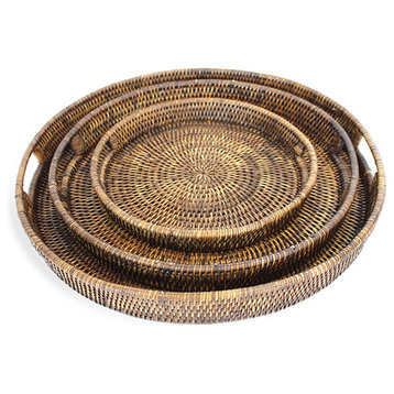 Rattan Round Trays, 3-Piece Set