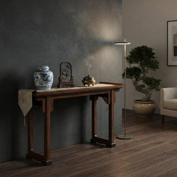 Oriental Point Edge Altar Natural Wood Grain Everted Flanges Console Table ws502