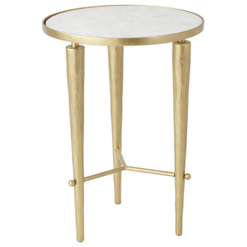 Elegant Contemporary Brass Accent Table White Marble Round Gold Minimalist
