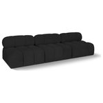 Meridian Furniture - Ames Boucle Fabric Modular Sofa, Black, 3-Piece: 3 Armless Chair - Introduce a touch of modern sophistication to your living area with the exquisite Ames Boucle Fabric Sofa. With plush black boucle fabric and unique design, it will elevate the visual appeal of your living space. This elegant and captivating sofa can be mixed and matched with other pieces from the collection to create an endless array of stunning looks. So, get ready to transform your living area into an inviting and stylish haven with the Ames Boucle Fabric Sofa.