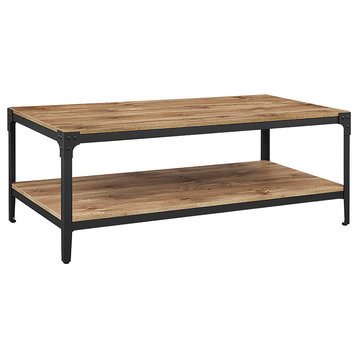 46" Angle Iron Rustic Wood and Metal Coffee Table, Barnwood