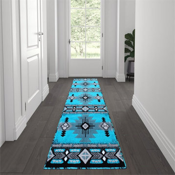 Flash Furniture Mohave 24" x 84" Olefin Fabric Area Rug in Turquoise