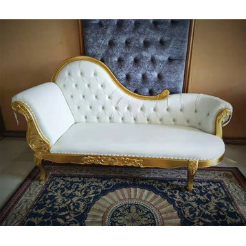 Infinity Gold and White Tufted Chaise