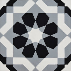 Moroccan Mosaic & Tile House - 8"x8" Beldia Handmade Cement Tile, Black/Gray, Sample - Wall And Floor Tile