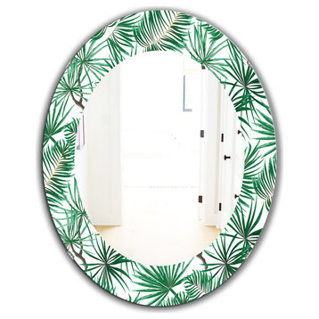 Designart Tropical Mood Foliage 12 Bohemian Frameless Oval Or Round Wall Mirror,