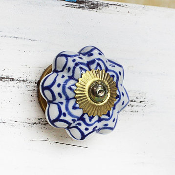 Radiant Blue Flowers Ceramic Cabinet Knobs, Set of 6