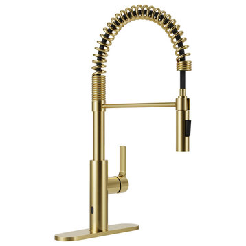 Touchless Pull-Down Faucet With Fan Sprayer, Brushed Gold