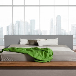 MODREST OPAL MODERN LOW PROFILE WALNUT AND GREY LEATHERETTE PLATFORM BED - Platform Beds