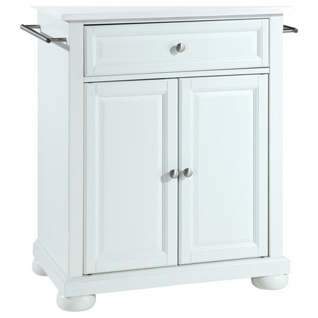 Alexandria Granite Top Portable Kitchen Island Cart, White/White