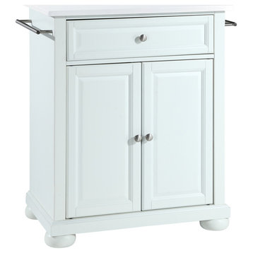 Alexandria Granite Top Portable Kitchen Island Cart, White/White