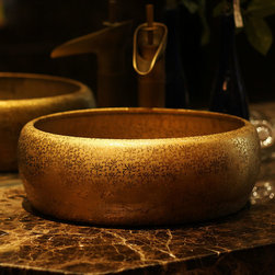 Golden floral painted ceramic sink - Bathroom Sinks