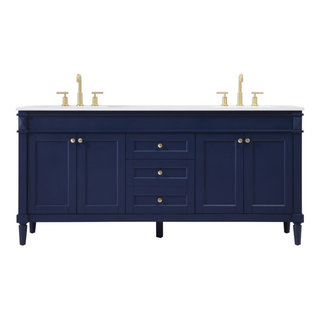 36 Quen Vanity with Undermount Sink - Midnight Navy Blue - Carrara Marble Widespread | Wood | Signature Hardware