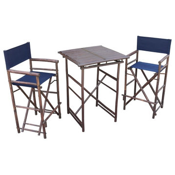 Bamboo Expresso Pub Set With 2 Indigo High Director Chairs & Square Table