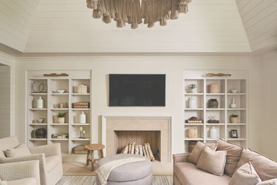 This is an example of a beach style living room in Charlotte.