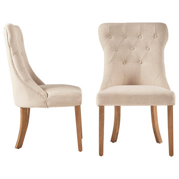 Keighley Button Tufted Hourglass Dining Chair, Set of 2, Beige