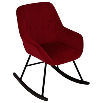 LuxenHome Upholstered Red Velvet Rocking Chair
