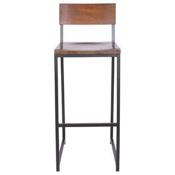 Zaylor Heavy Duty Barstool Frosted Black with Walnut Wood Seat (Set of 2)