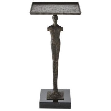 Modern Man Sculpture Accent Table, Iron Pedestal Side