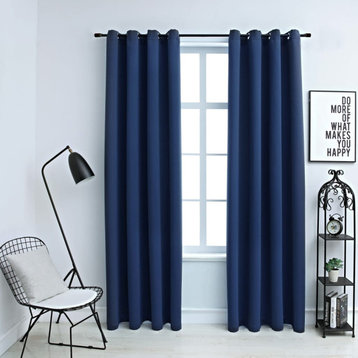 vidaXL Curtains 2 Pcs Blackout Curtains Window Blinds Rings Navy Blue Fabric
