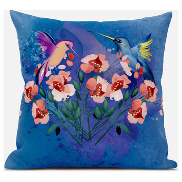 28x28 Blue Pink Gray Bird Blown Seam Broadcloth Animal Print Throw Pillow