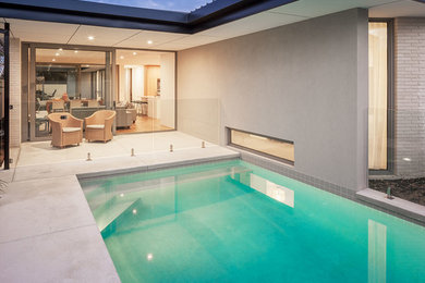 Mid-sized modern backyard rectangular pool in Perth.