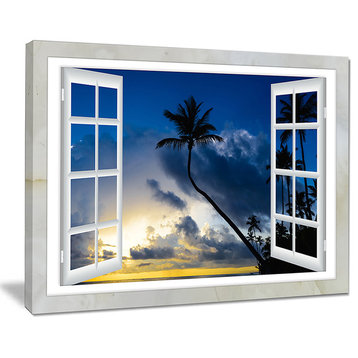 "Window To Beach With Coconut Palms" Landscape Art Wall Art, 20"x12"