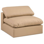 Meridian Furniture - Comfy Beige Linen Textured Fabric Modular Chair, Tan, Vegan Leather, Armless Chair - Give your space a whole new look with this tan Comfy vegan leather armless chair. This handsome chair fits nicely with other items in the Comfy collection and is a versatile seating option designed for adaptability, comfort and style. Wrapped in rich tan durable vegan leathered upholstery, this chair offers a plush embrace of overstuffed down feather cushions, carefully crafted to deliver the highest level of comfort. The perfect seat for creating an oasis for relaxation, this chair has thick foam surrounding its frame for added support and coziness.