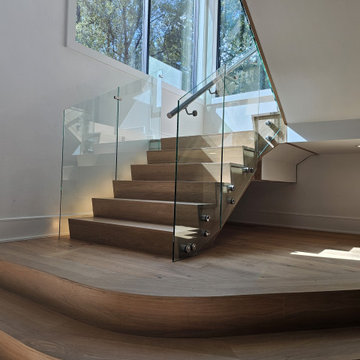 Project #129 | Modern White Oak Staircase with Slanted Risers