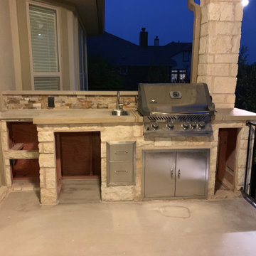 Outdoor Kitchen chopped Limestone Matching The Beautiful Home!!
