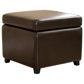 Pemberly Row Square Leather Storage Ottoman in Dark Brown